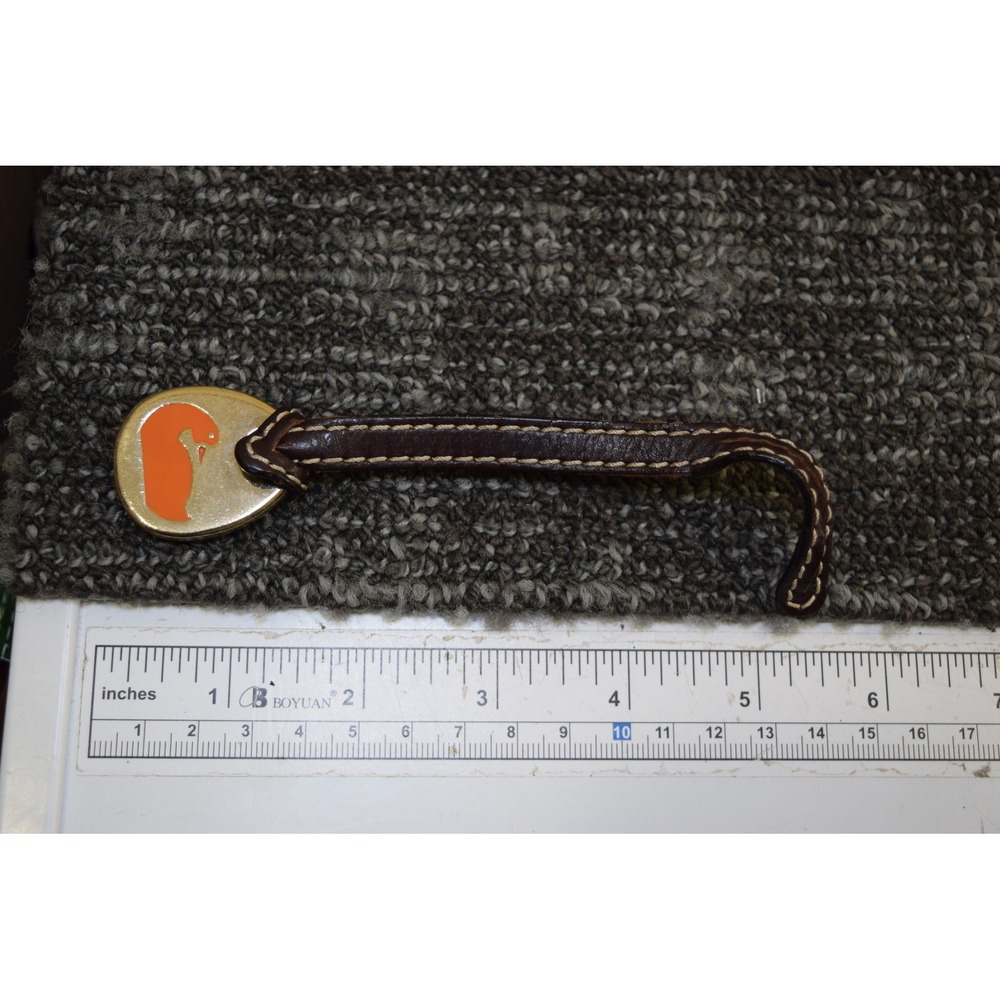 Vintage Y2K DOONEY & BOURKE Logo Brass Metal Orange Duck Bag Charm Leather Strap